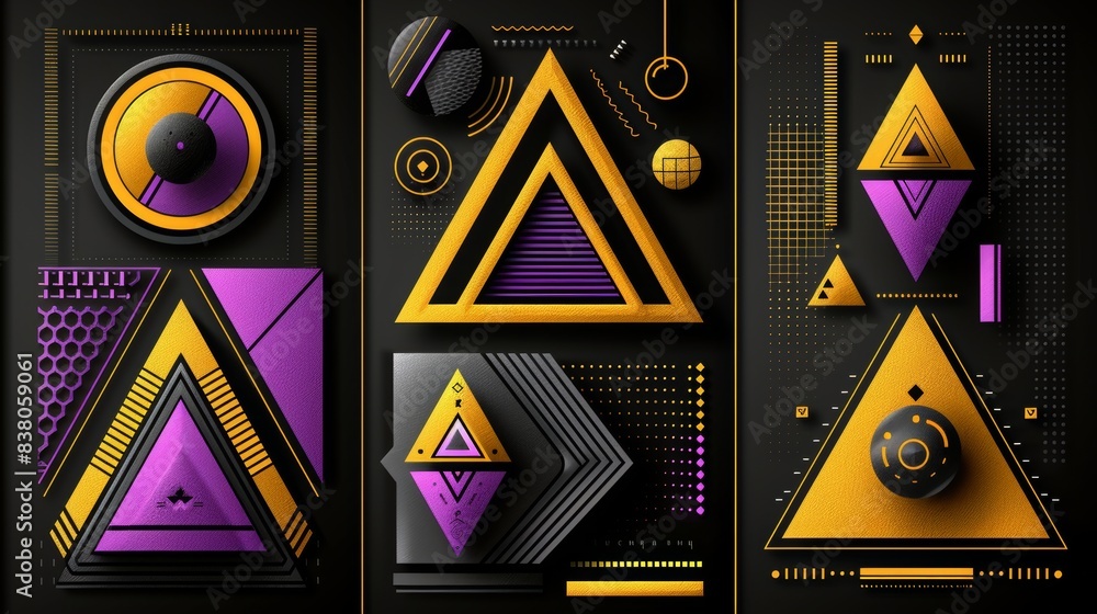 Poster colorful realistic abstract design with geometric shapes and gradients background, overlapping layer