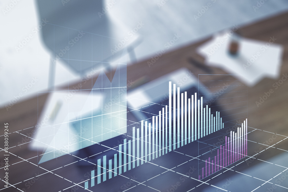 Aufkleber abstract creative financial graph and modern desktop with computer on background, forex and investme