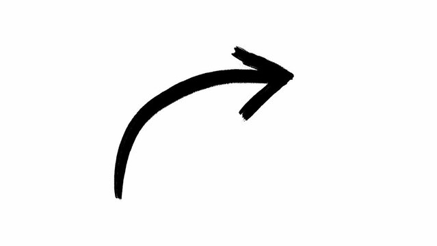 Curved arrow pointing to the right hand drawn in black color against white background. Loop stop motion animation of the compound clip symbol made in grunge style. Template sign for using in design