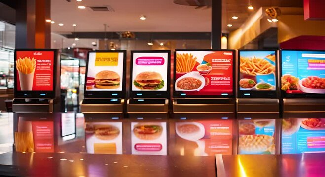 Product display on self-service screen in fast food restaurant