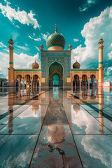Naklejka premium image of the architecture of a mosque with blue sky in the background