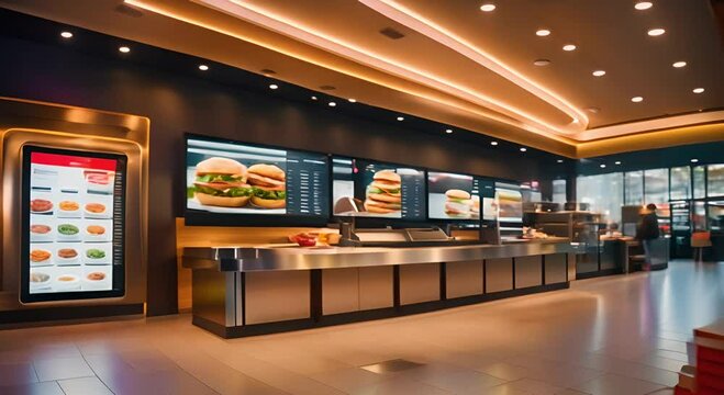 Product display on self-service screen in fast food restaurant