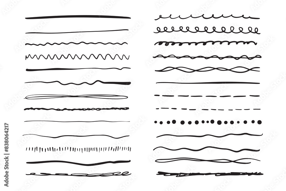 Poster marker hand drawn line border set and scribble design elements. hand drawn grunge brush strokes. set