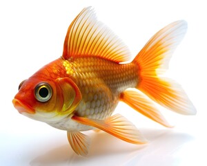 single beautiful goldfish vibrant orange on white background