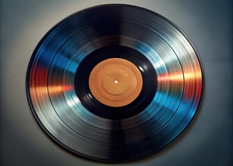 vinyl disc record with mesmerizing spectrum light reflecting off surface visual effect