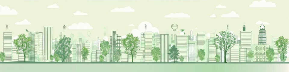Obraz premium Minimalist Vector Illustration of a Smart City Skyline, Urban Landscape on a Light Background, Ideal for Corporate and Business graphic, banner design, brochure, pattern design, web, background templa