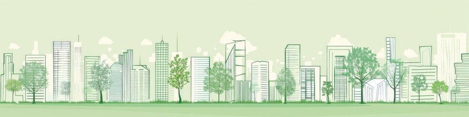 Obraz premium Minimalist Vector Illustration of a Smart City Skyline, Urban Landscape on a Light Background, Ideal for Corporate and Business graphic, banner design, brochure, pattern design, web, background templa