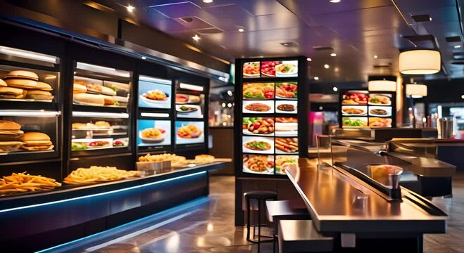 Product display on self-service screen in fast food restaurant