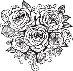 Linear Rose Emblem Graphic Bouquet Symbol Contemporary Floral Icon Minimalistic Design Concept