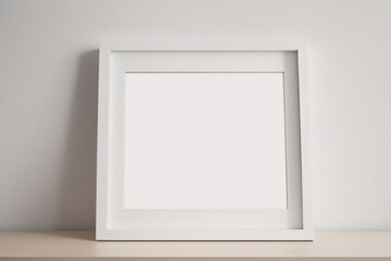 Maqueta de marco de póster de imagen de madera mínima sobre papel tapiz blanco	