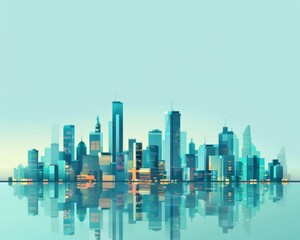 Fototapeta premium Minimalist Vector Illustration of a Smart City Skyline, Urban Landscape on a Light Background, Ideal for Corporate and Business graphic, banner design, brochure, pattern design, web, background templa