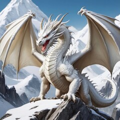 White dragon in the mountains - Ai GENERATED