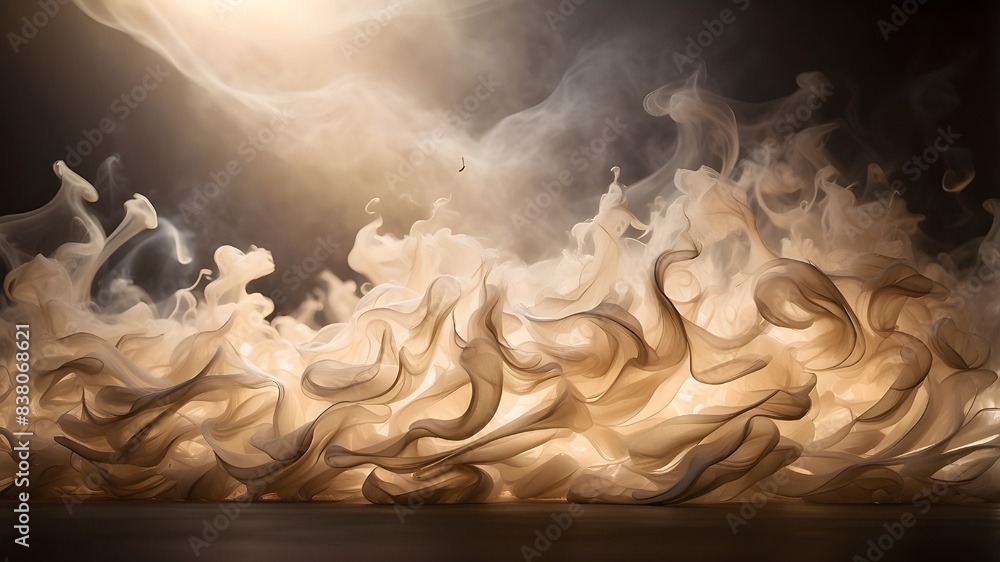 Aufkleber an enchanting scene featuring ivory smoke swirling in mesmerizing patterns under dramatic backlighti