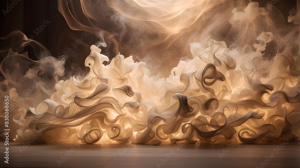 Aufkleber an enchanting scene featuring ivory smoke swirling in mesmerizing patterns under dramatic backlighti