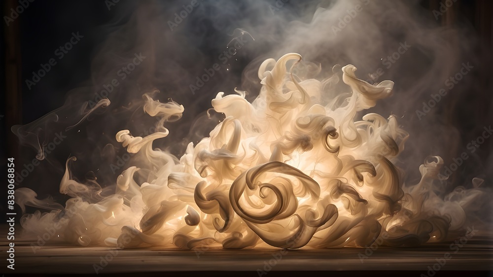 Aufkleber an enchanting scene of swirling ivory smoke against a backdrop of intriguing dramatic backlighting, 