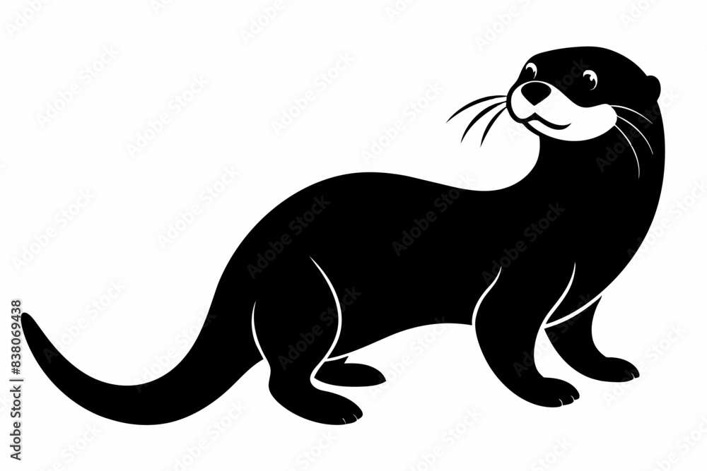 Wall mural black silhouette of a sea otter isolated on a white background. concept of wild animal illustration,