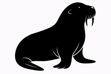 Silhouette of a walrus isolated on a white background. Black walrus illustration in a simple design. Concept of animal illustration, marine life, minimalistic design, wildlife icon.