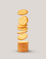 Creative layout made of cracker cookies on the gray background. Food concept. Macro concept.