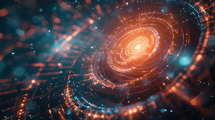 Obraz premium An artificial intelligence swirl surrounded by lines from a worldwide network and data, Generative AI.