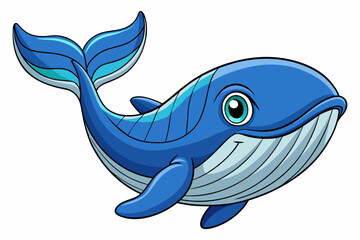 Fototapeta premium Blue whale illustration with a big smile isolated on white background. Concept of marine life, cute animal, and ocean illustration. Perfect for design, print, and art projects