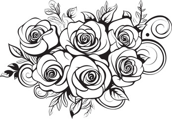 Linear Floral Symbol Stylish Rose Outline Simple Rose Bouquet Icon Graphic Floral Emblem
