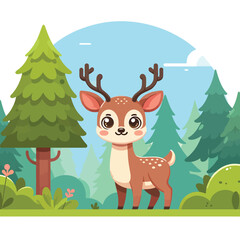 Naklejka premium cartoon of a cute deer in a wild natural forest