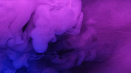 Ink splash water. Neon vapor. Blur pink blue color magic mist cloud blend wave floating fluorescent abstract art background.