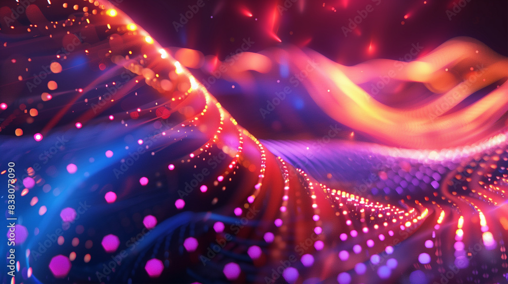 Poster 3d abstract technology colorful background with wavy fiber and net. web banner and futuristic digita