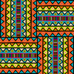 Vertical and horizontal pattern with colorful geometric motifs