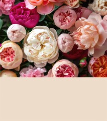 Beautiful peonies flower composition with copy space