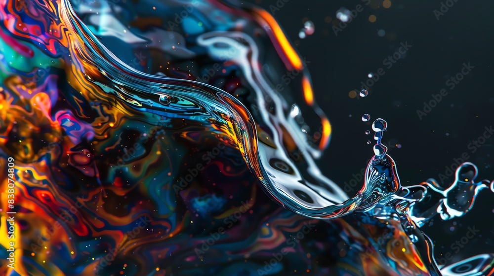 Poster dynamic abstract liquid splash with vibrant colors and intricate forms, perfect for modern art and c