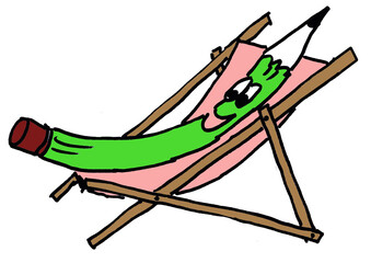 Painted pencil man lies in a deck chair