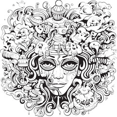 Obraz premium Ethereal Shades Psychedelic Coloring Book and Iconic Art Chaos Unleashed Psychedelic Nightmare Art and Iconic Designs