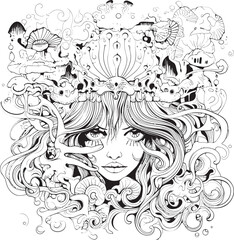 Nightmare Enchantment Psychedelic Coloring Book and Iconic Design Illusory Abyss Psychedelic Nightmare Art and Iconic Designs