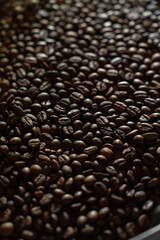 Top view and close up of coffee beans background