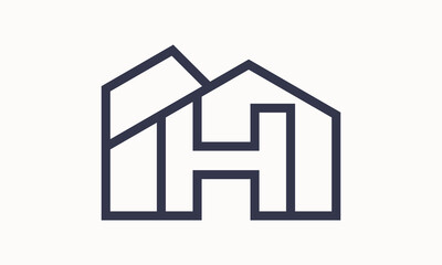 Vector initial letter H with home monogram apartment headquarter building with simple layer logo design	
