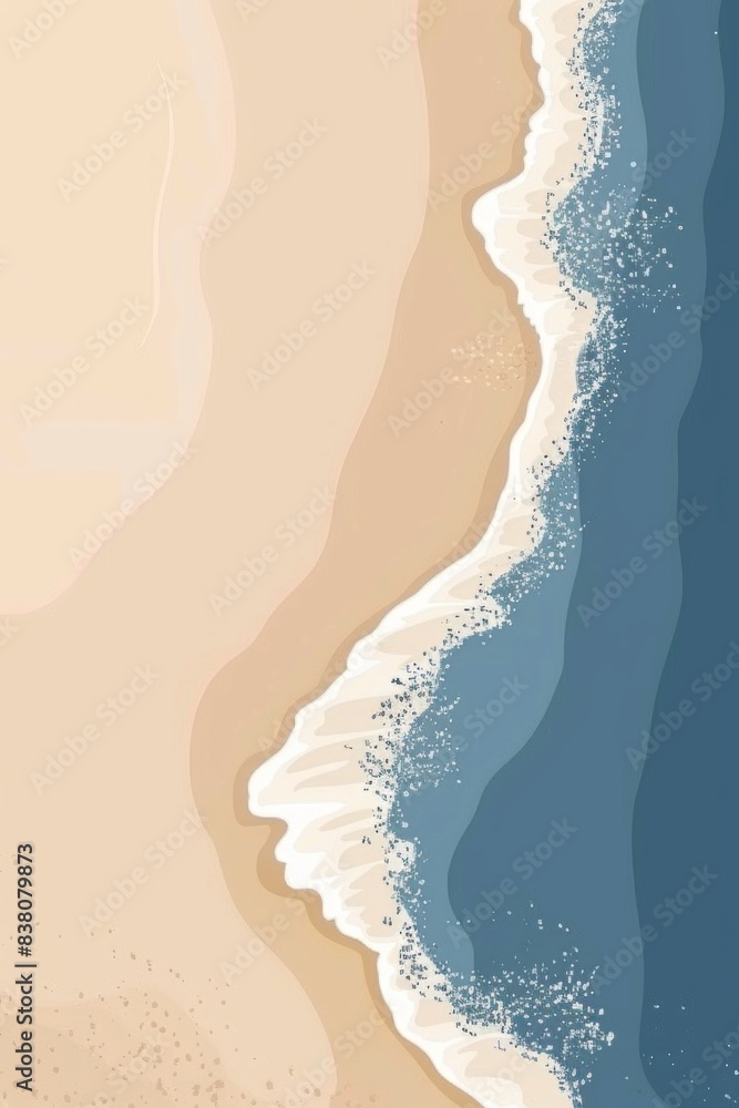 Aufkleber a minimalist illustration of an aerial view of a beach and ocean. the image features a sandy beach w