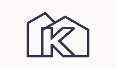 Vector initial letter K with home monogram apartment headquarter building with simple layer logo design	
