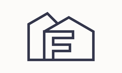 Vector initial letter F with home monogram apartment headquarter building with simple layer logo design	
