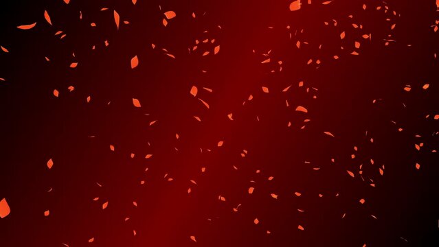 Orange colored autumn leaves flowing in the wind on dark red gradient background. Abstract background with a scene of autumn and early winter time.