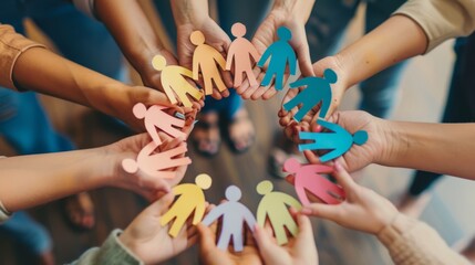 The hands holding paper figures