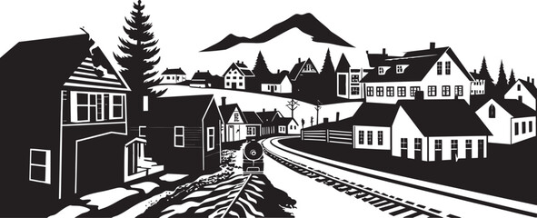Naklejka premium Scenic Hamlet Vector and Graphic Art Quaint Village Charm Iconic Logo and Vector