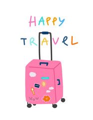 Pink suitcase. Travel illustration for postcard, poster, advertisement, travel agency.