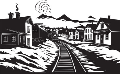 Rural Charm Logo Design and Vector Art Tranquil Village Views Iconic Logo and Graphic Art