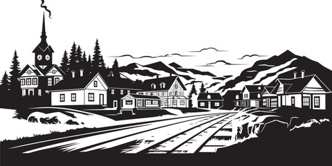 Obraz premium Scenic Rural Splendor Graphic and Icon Design Quaint Village Pathways Vector and Logo