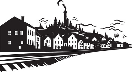 Village Vector Scenes Graphic Art and Logo Design Peaceful Hamlet Landscapes Iconic Logo and Vector Art