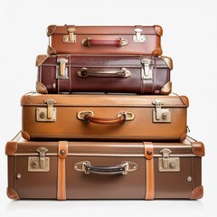 Isolated stack of vintage suitcases luggage