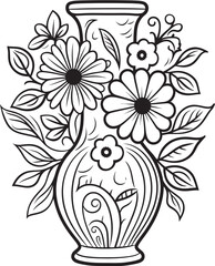 Minimalistic Cartoon Vase Symbol Graphic Artistry Cartoon Vase with Blossoms Sleek Vector Design