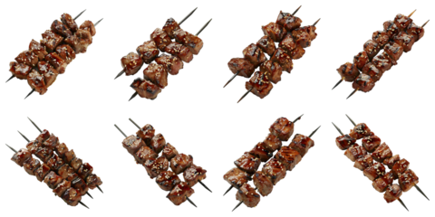 Collection of Teriyaki Steak Kabobs isolated on transparent png background. Generative ai