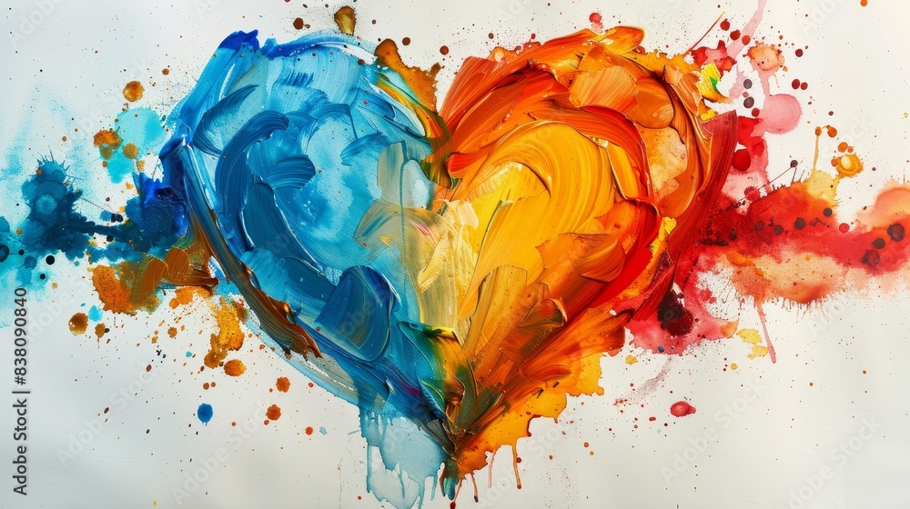 Aufkleber a modern artwork featuring an array of colorful paint splashes forming the shape of a graceful heart